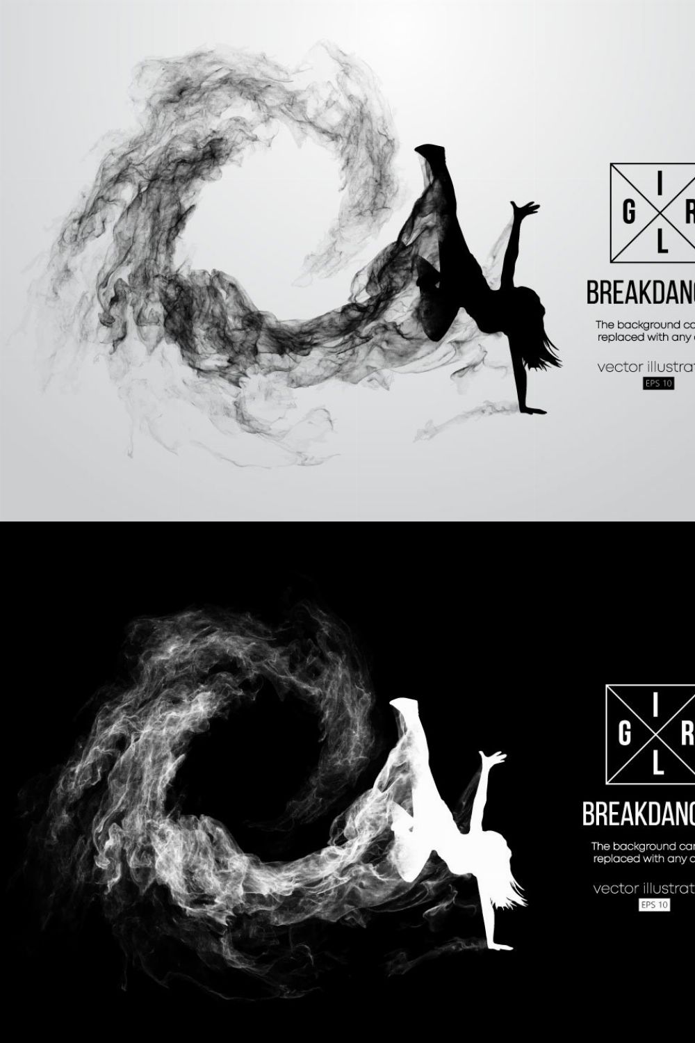 silhouette of a breakdancer girl pinterest preview image.