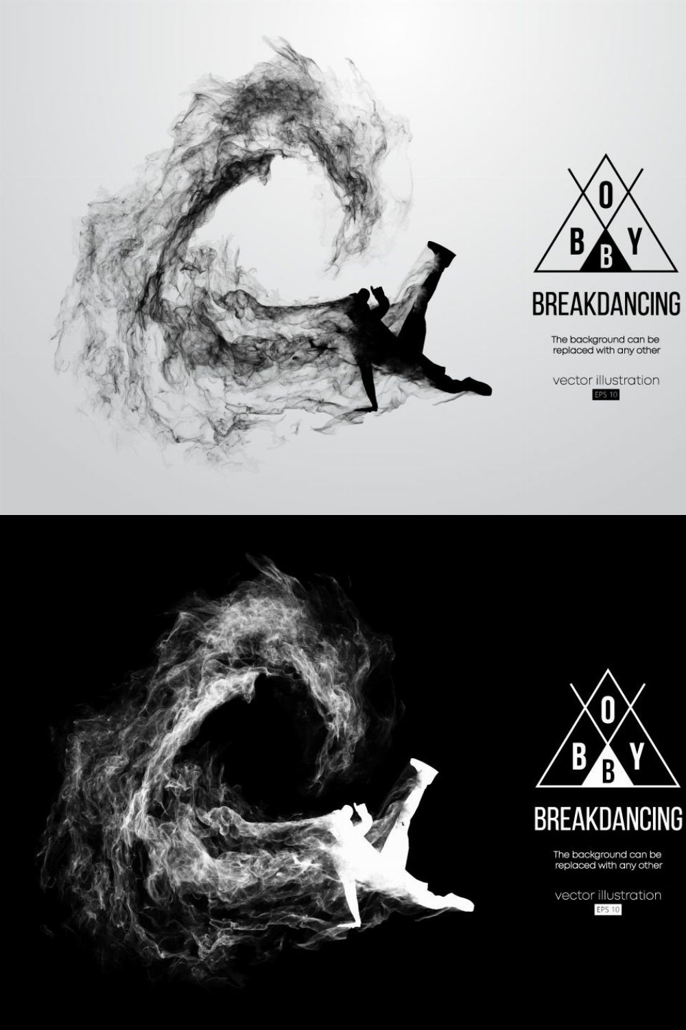 silhouette of a breakdancer man pinterest preview image.