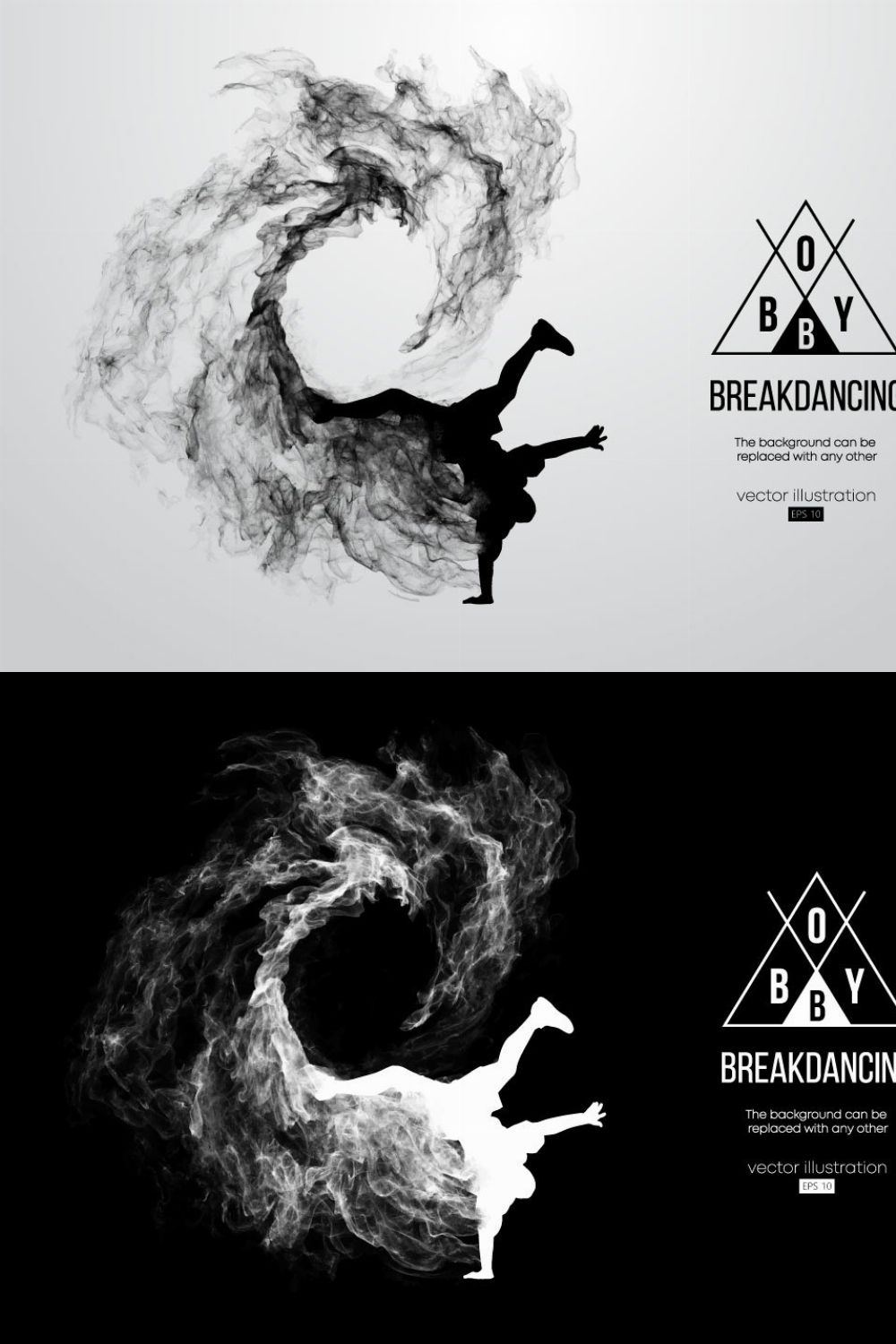 silhouette of a breakdancer man pinterest preview image.