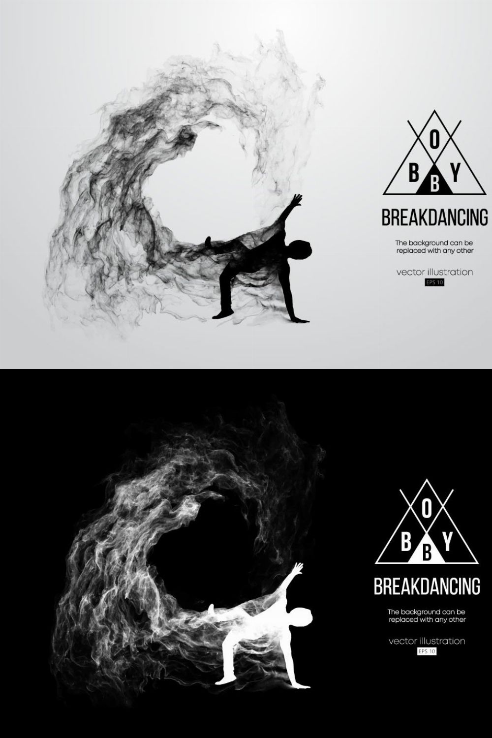 silhouette of a breakdancer man pinterest preview image.