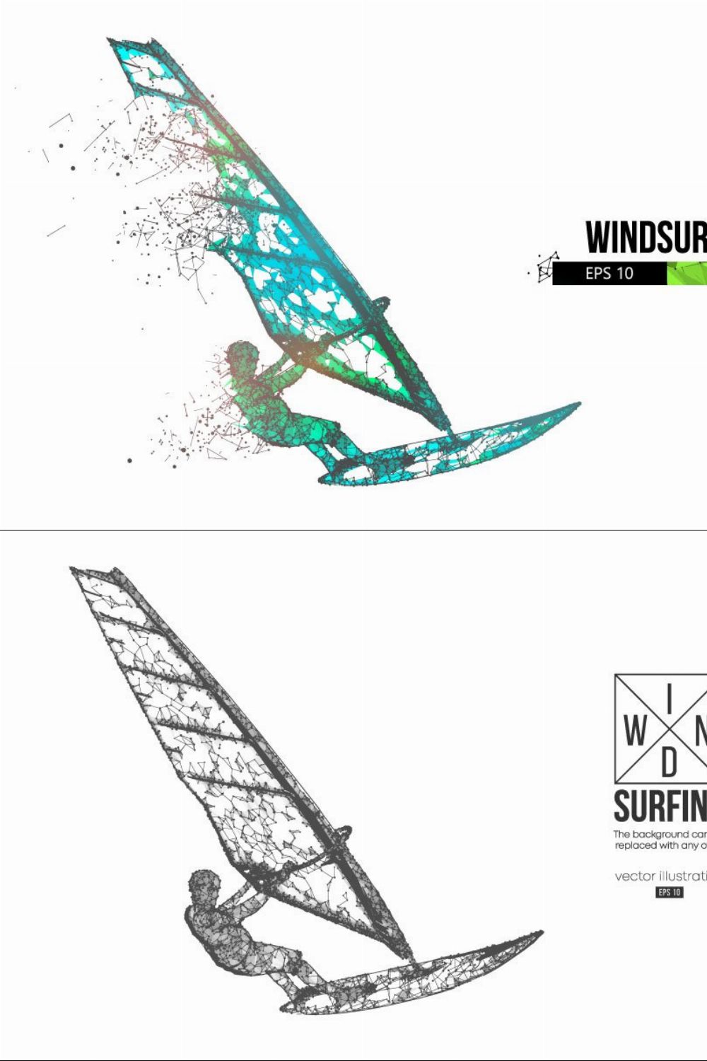 Silhouette of a windsurfer pinterest preview image.