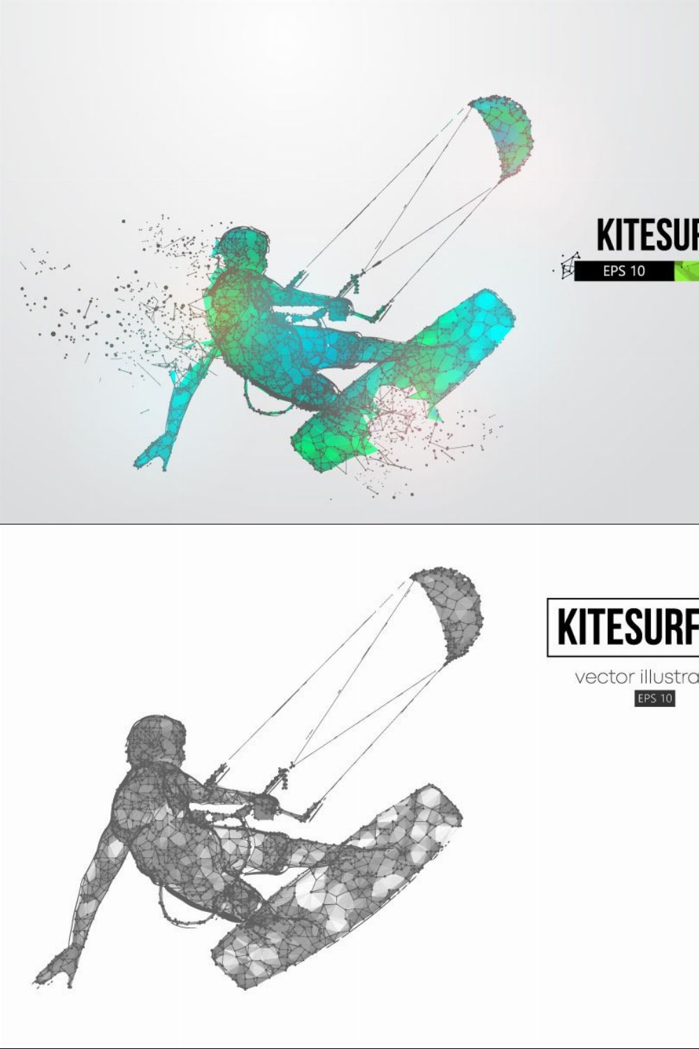 Silhouettes of a kitesurfer pinterest preview image.