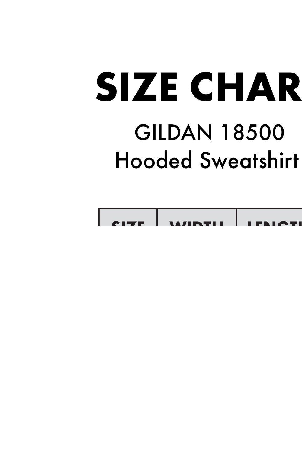 Size Chart for Gildan 18500 Hoodie pinterest preview image.