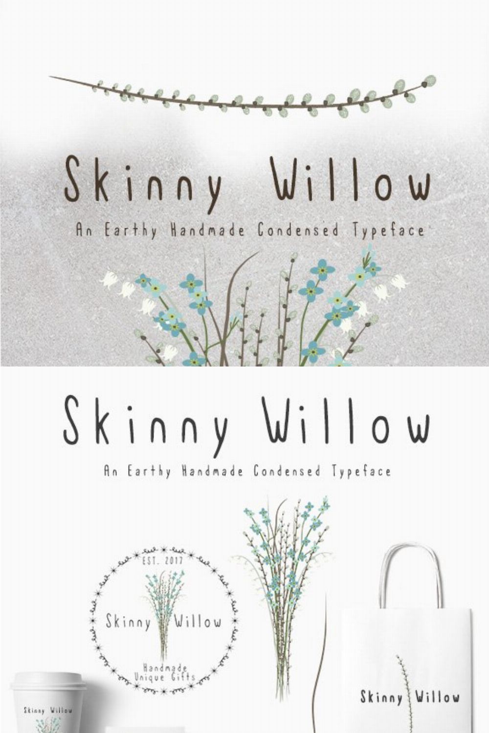 Skinny Willow Earthy Handmade Font pinterest preview image.