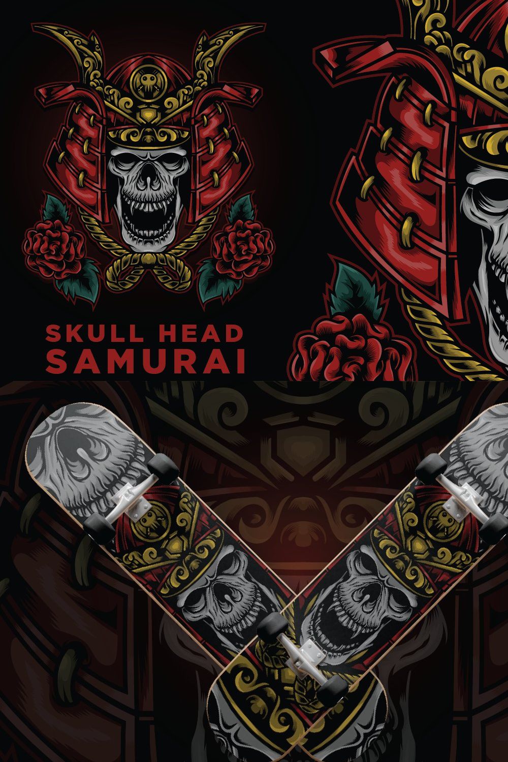 Skull Head Samurai Vector pinterest preview image.