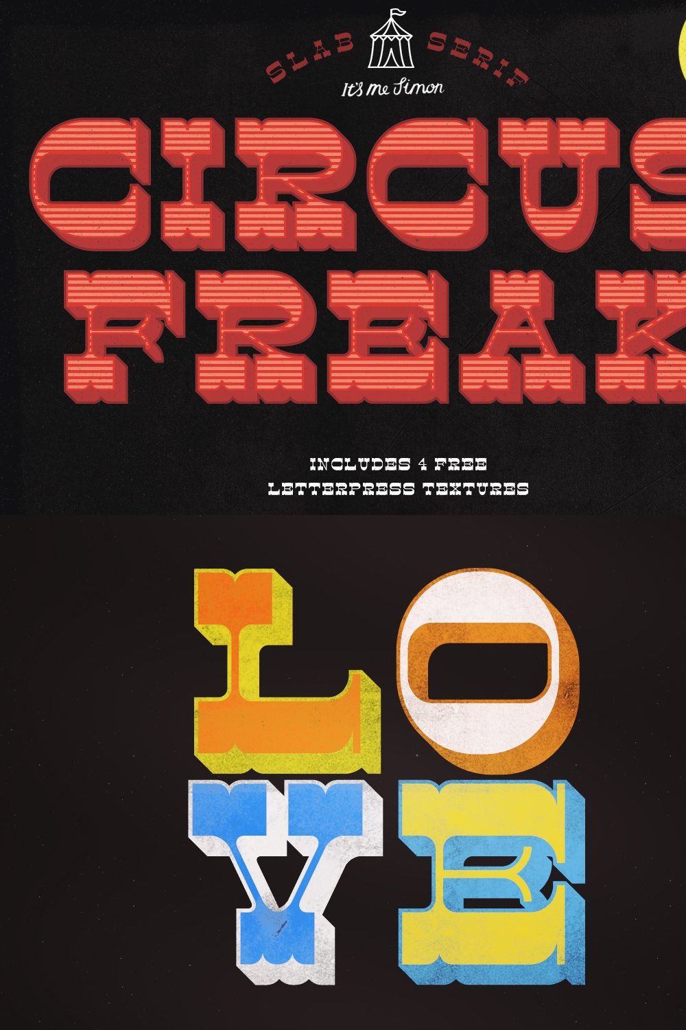 Slab Serif font Circus Freak pinterest preview image.