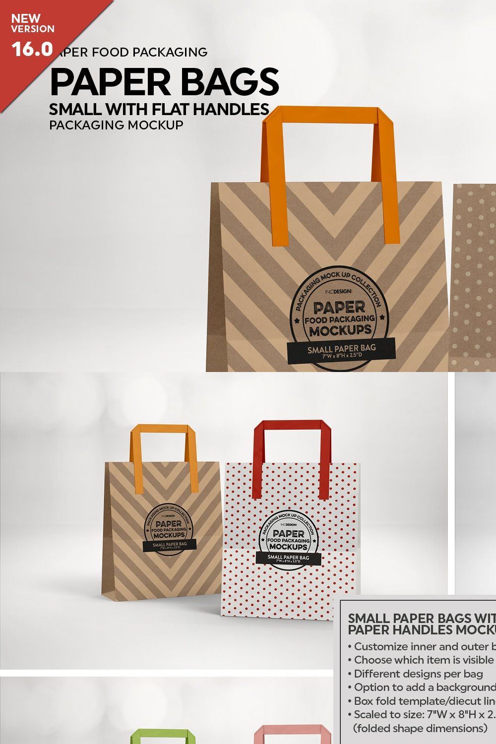 Small Paper Bags Flat Handles Mockup pinterest preview image.