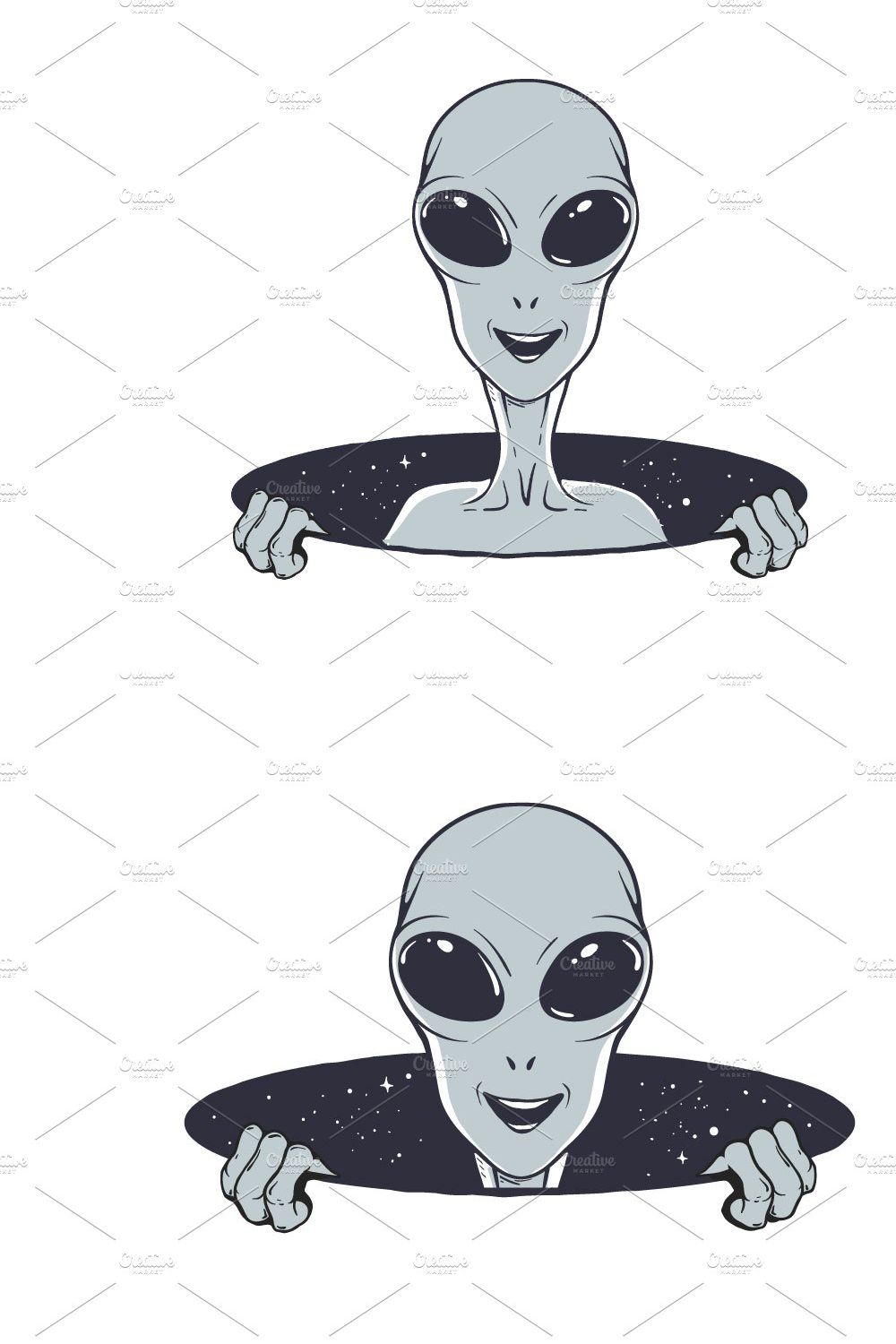 Smiling alien peeps out from hole pinterest preview image.