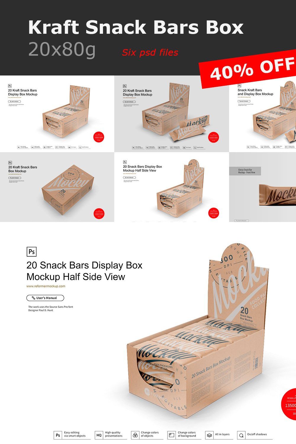 Snack Bars Box Mockup 20x80g pinterest preview image.