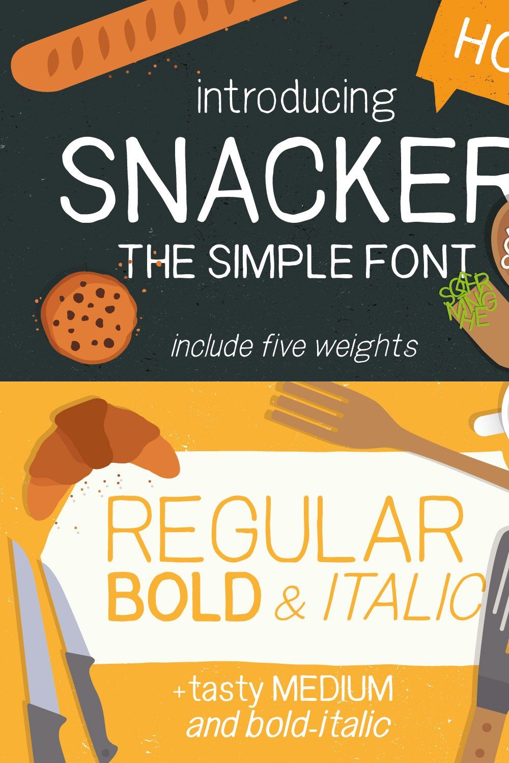 Snacker - sans serif font pinterest preview image.