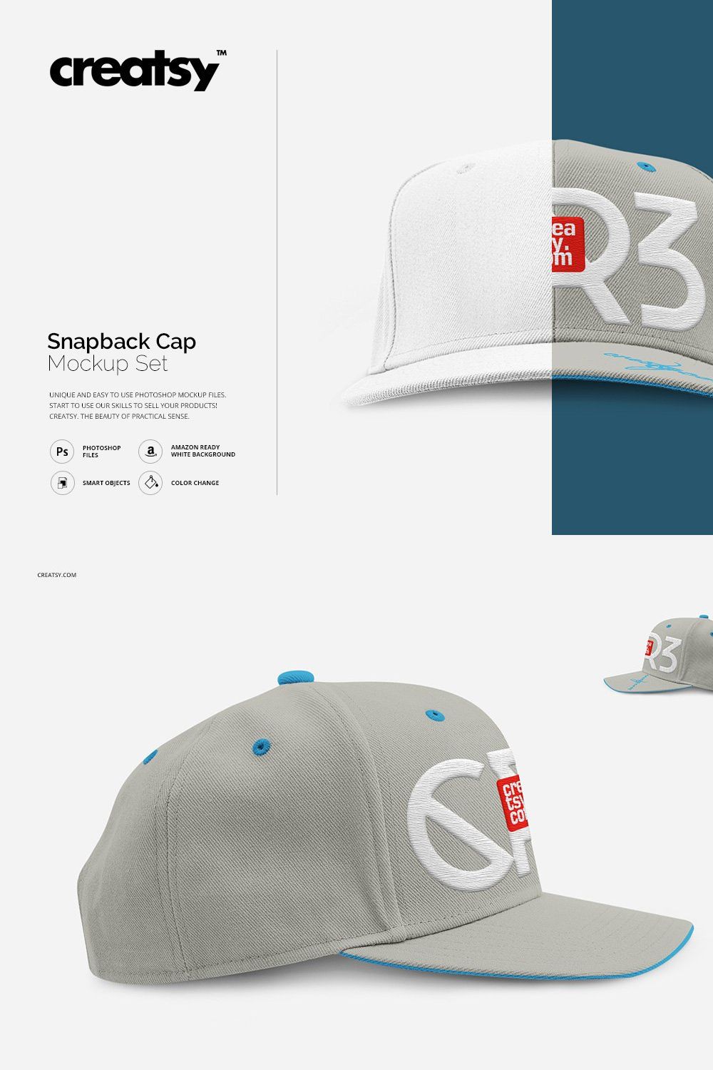 Snapback Cap Mockup Set pinterest preview image.