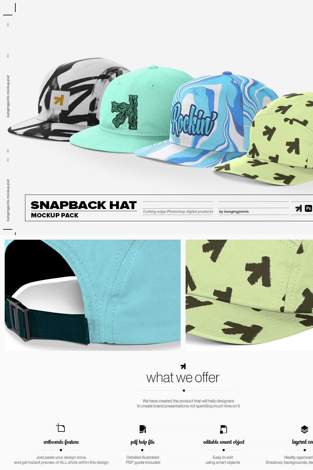 Snapback FullCap Mockup pinterest preview image.