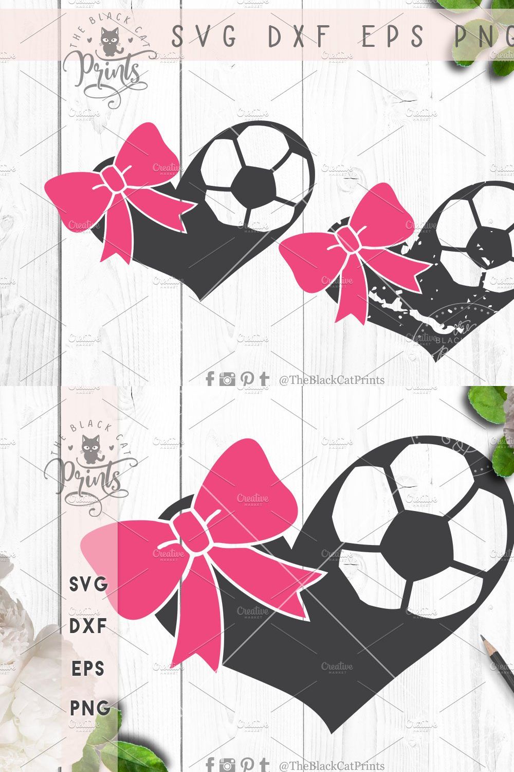 Soccer hearts bow SVG DXF EPS PNG pinterest preview image.