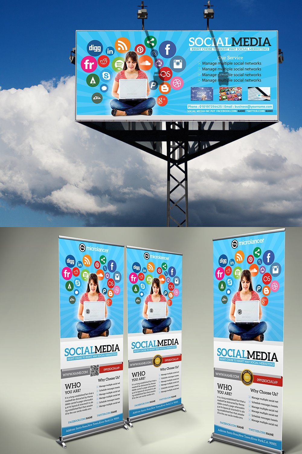 Social Media Billboard & Roll-Up pinterest preview image.