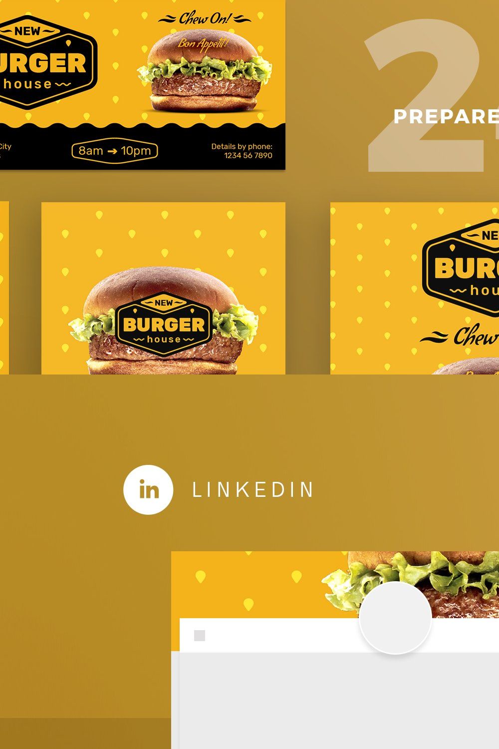 Social Media Pack | Burger House pinterest preview image.