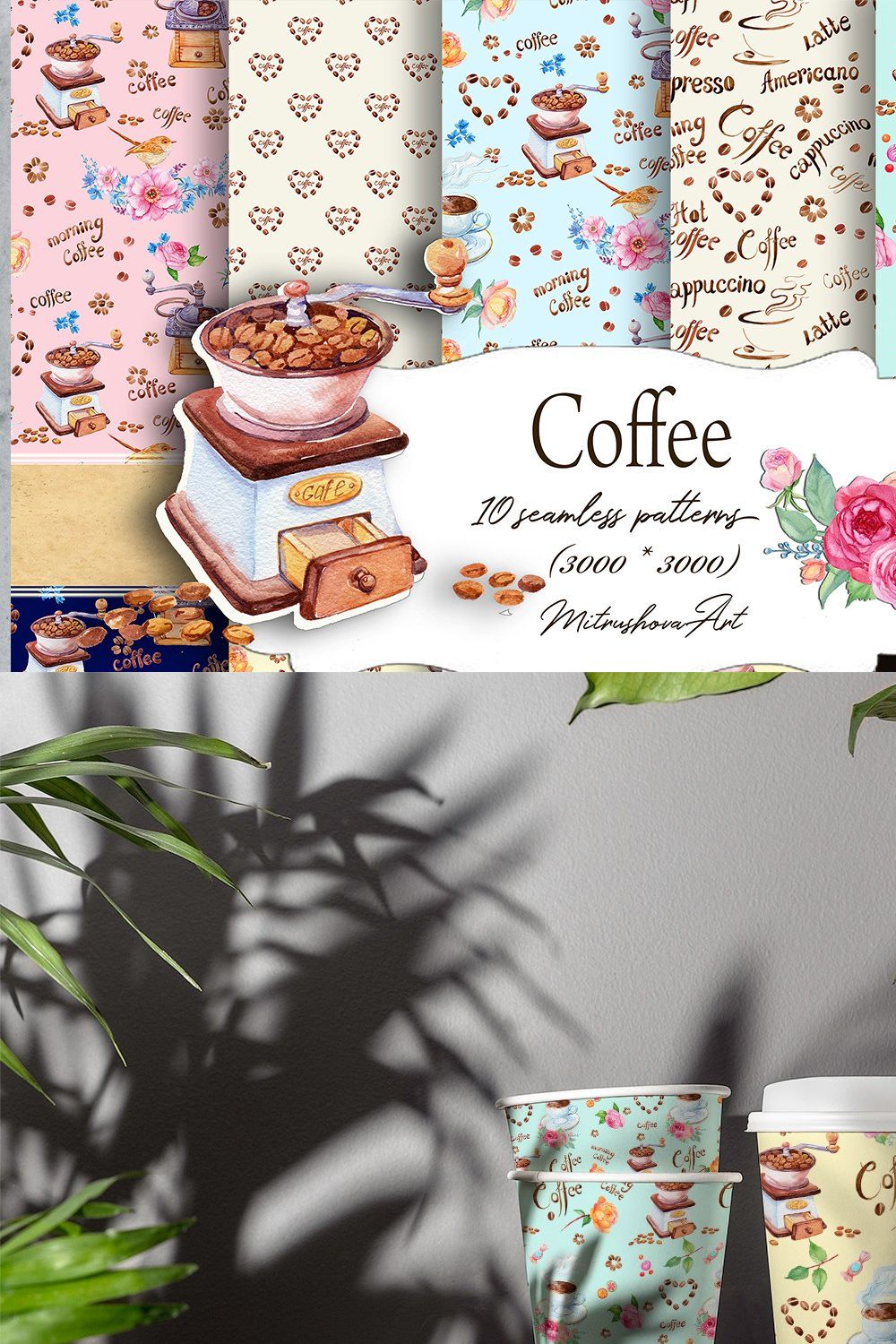 Сoffee Seamless  patterns pinterest preview image.
