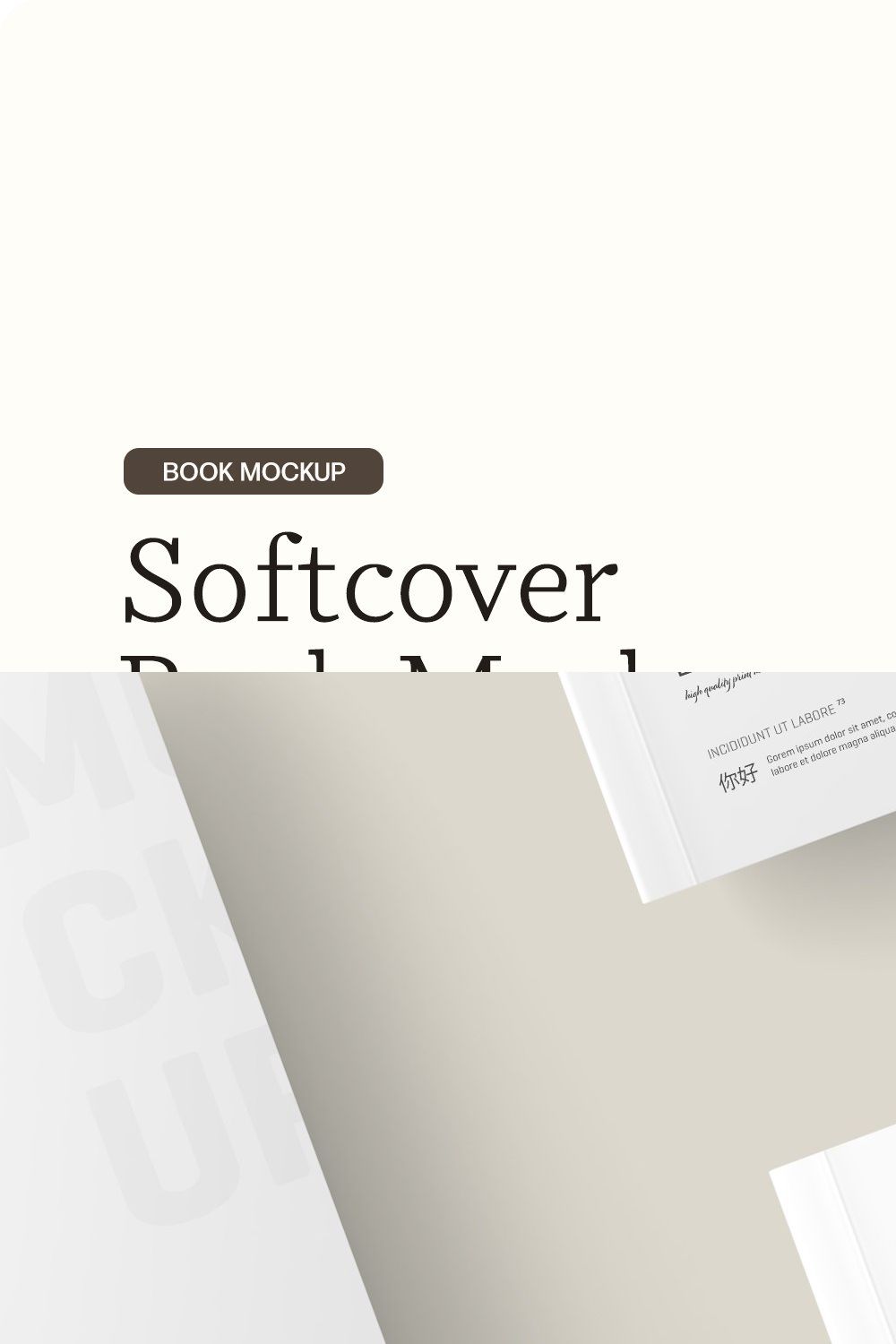 Softcover Book Mockup pinterest preview image.