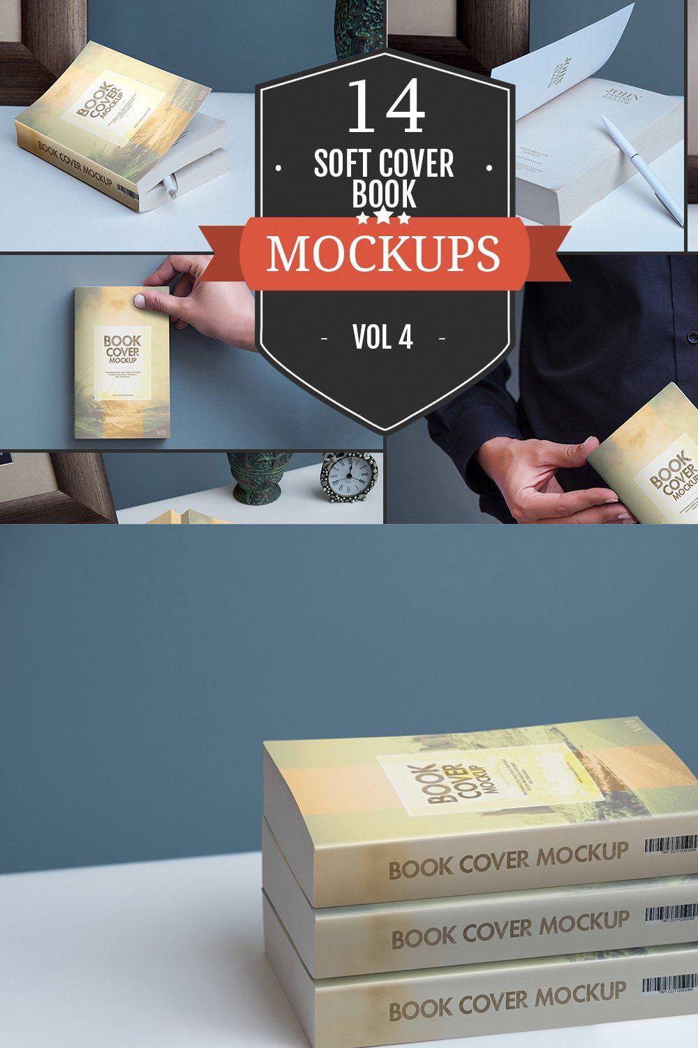 Softcover Book Mockups Vol. 4 pinterest preview image.