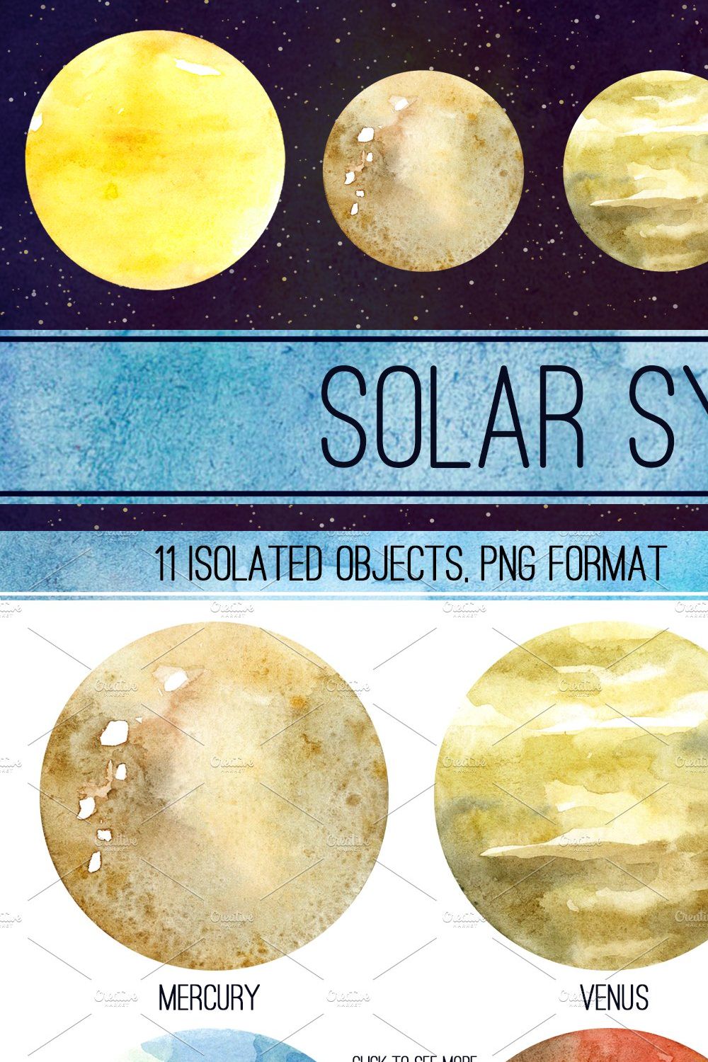 Solar system Watercolor clipart pinterest preview image.