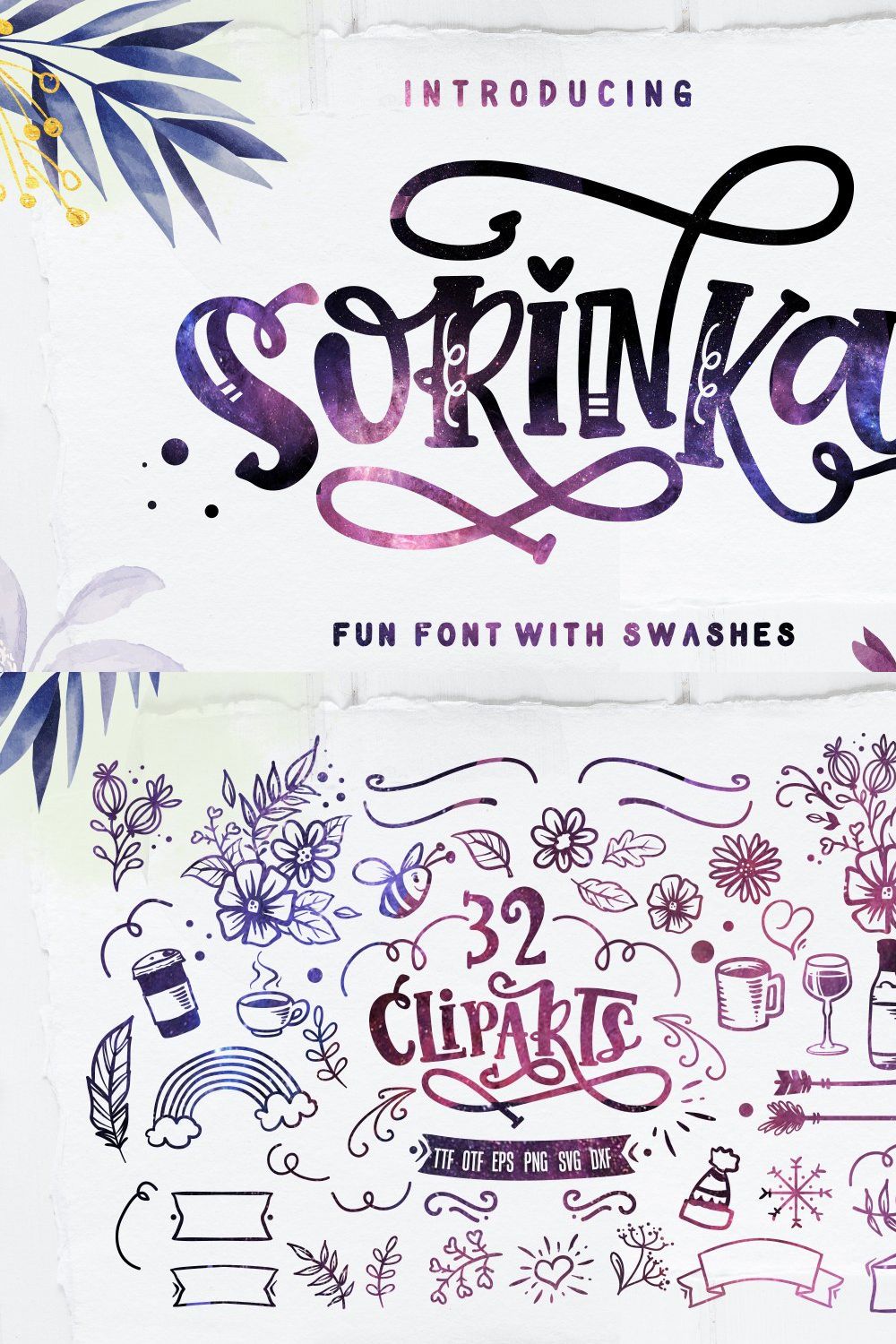 Sorinka Fun Font and extras pinterest preview image.