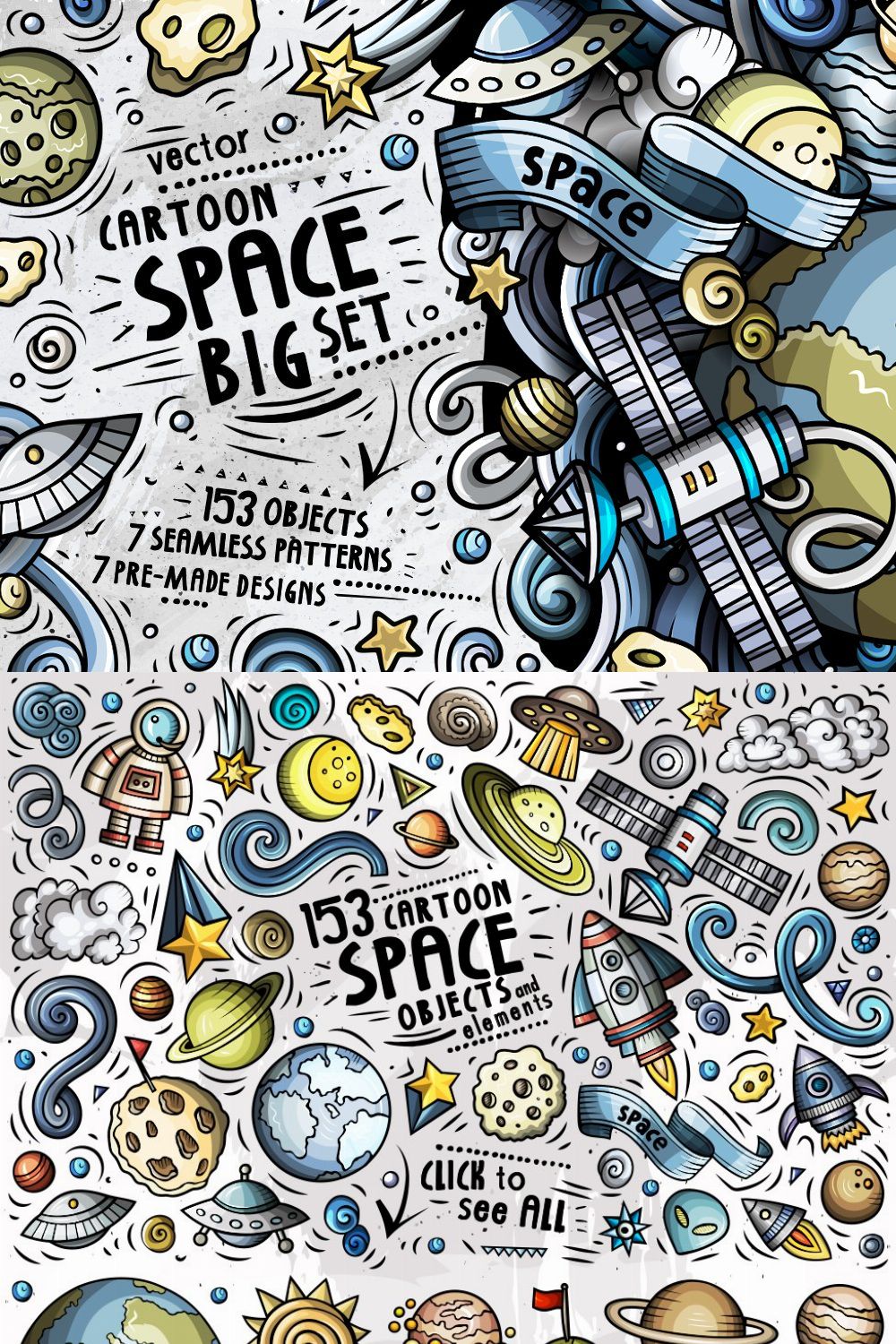 Space Cartoon Doodle Big Pack pinterest preview image.