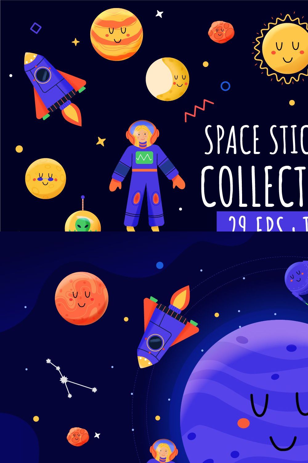 Space - children's cartoon set pinterest preview image.