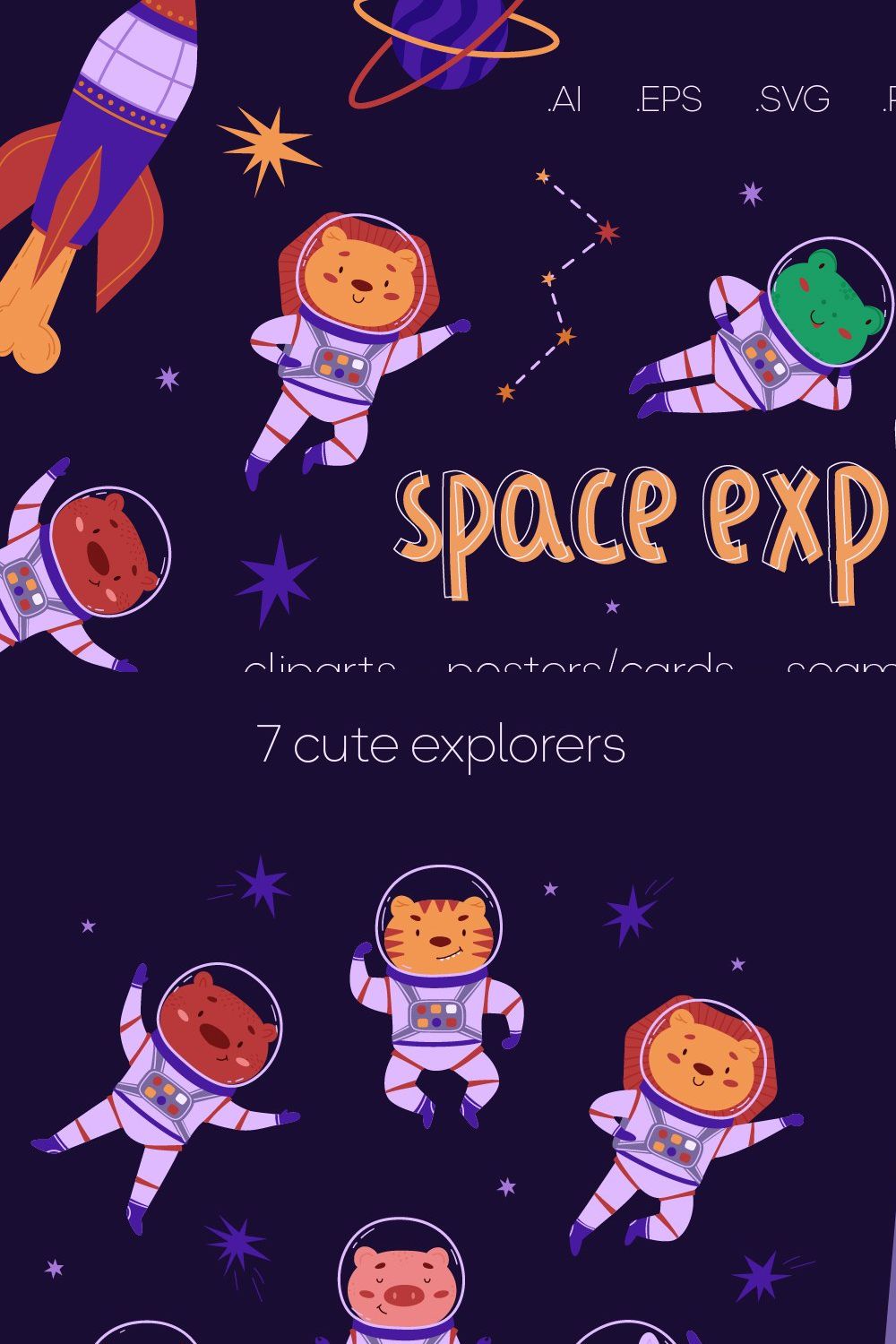 Space Explorers Cliparts & Patterns pinterest preview image.
