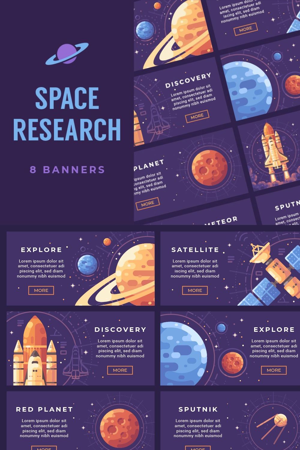 Space research banner set pinterest preview image.