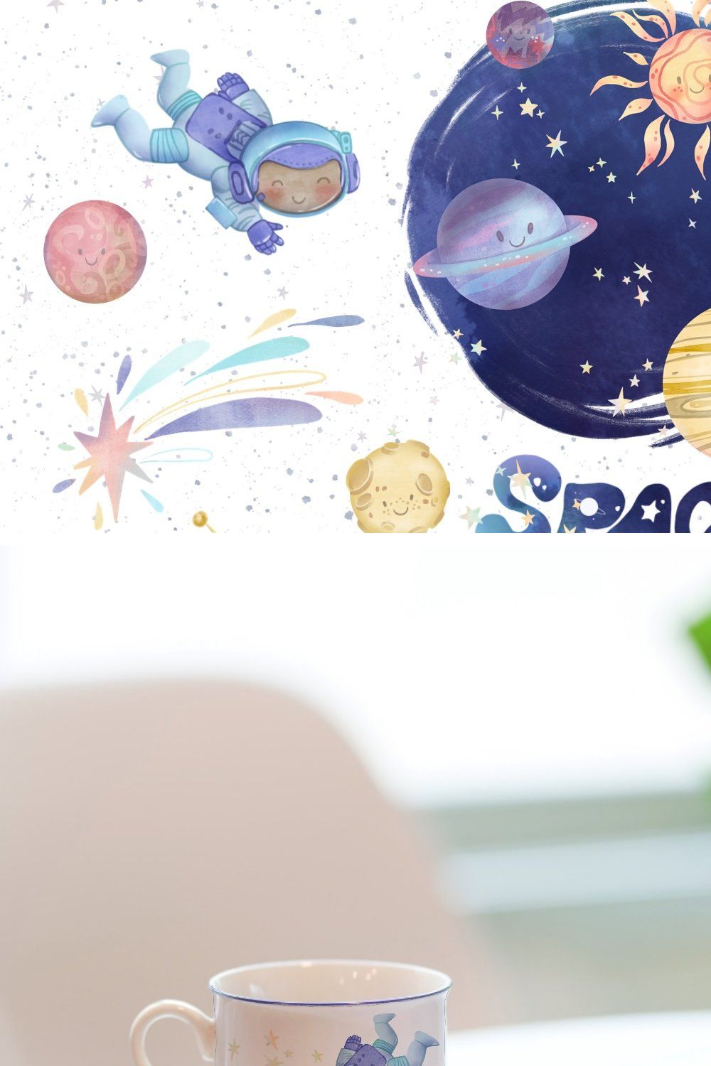 Space - watercolor kids set pinterest preview image.