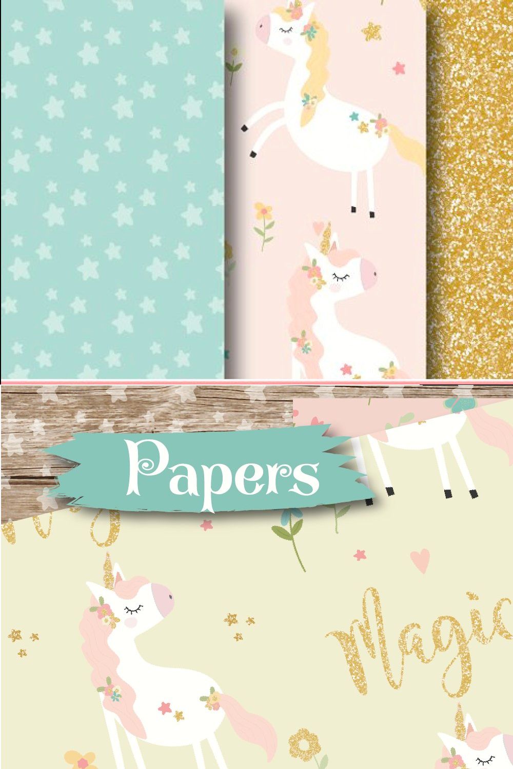 Sparkly unicorn paper pinterest preview image.