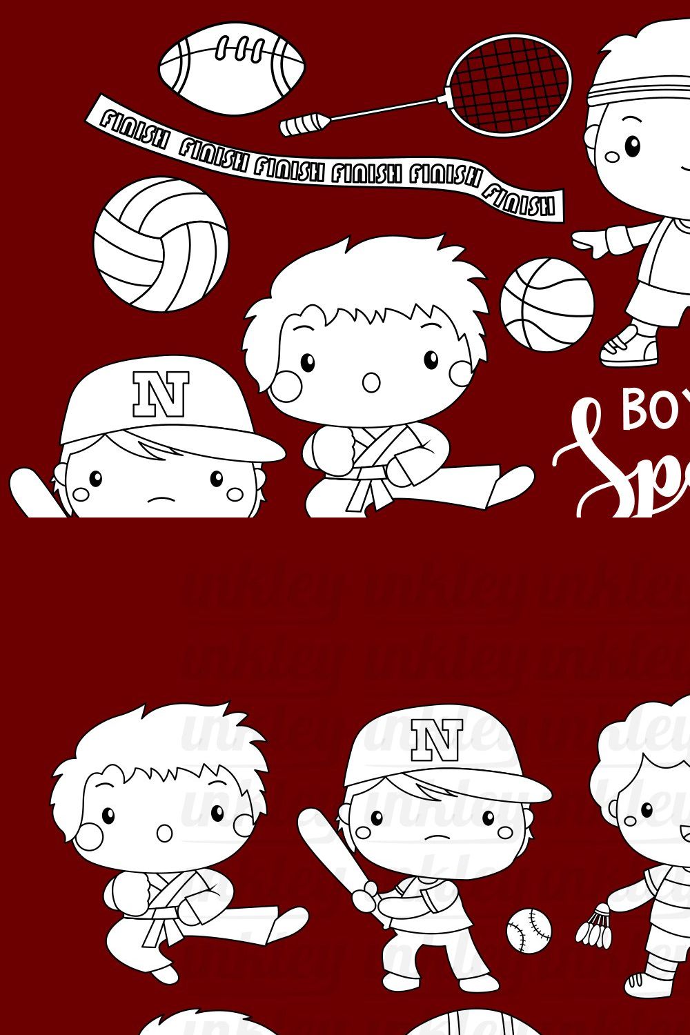 Sport and Boys Clipart Coloring pinterest preview image.