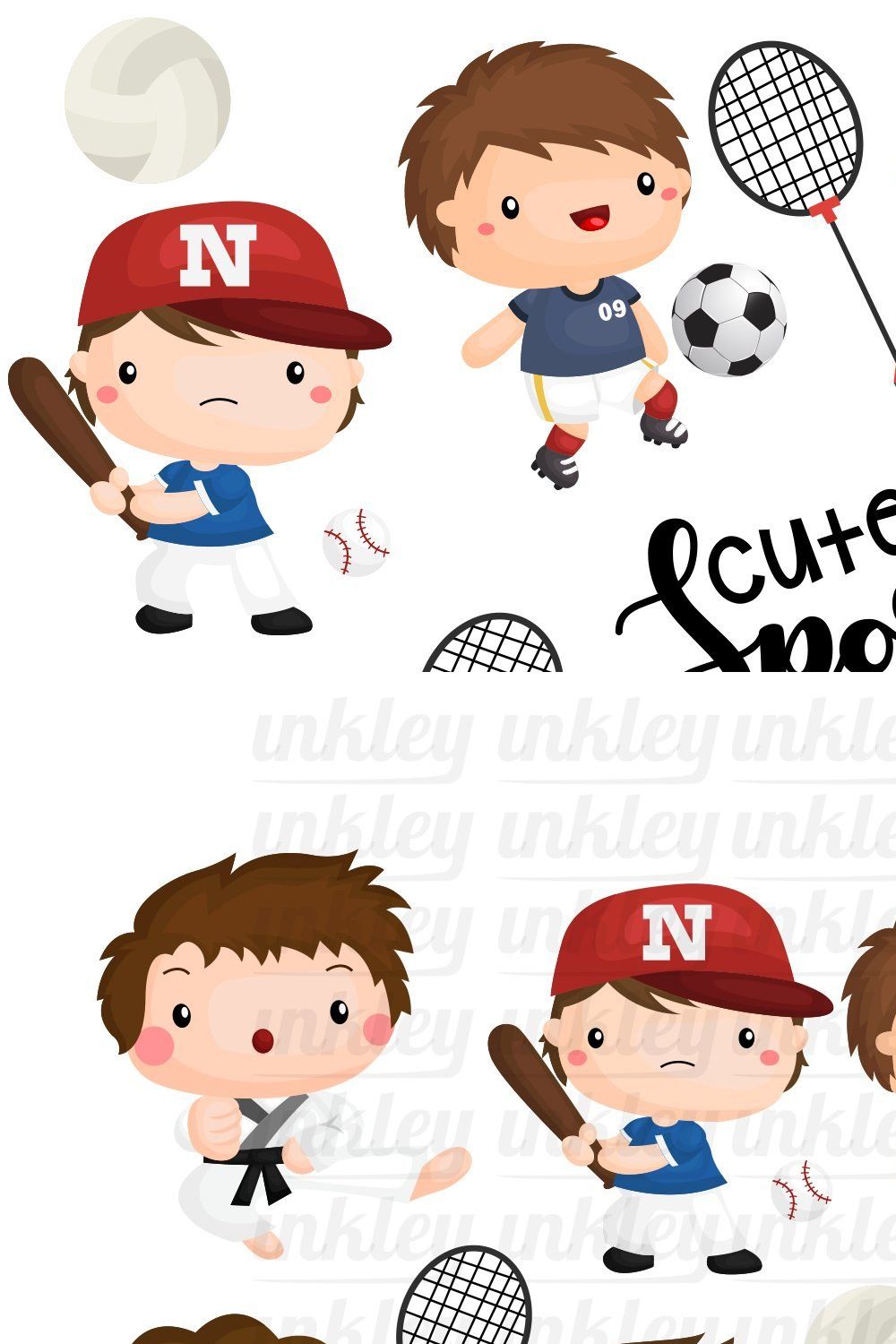 Sport and Boys Clipart - Cute Kids Gráfico por Inkley Studio · Creative  Fabrica
