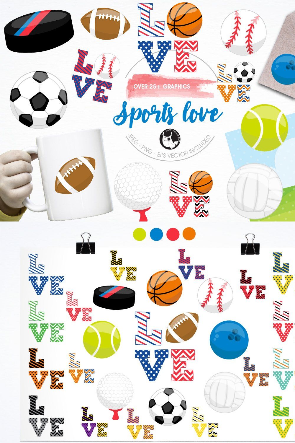 Sports love illustration pack pinterest preview image.