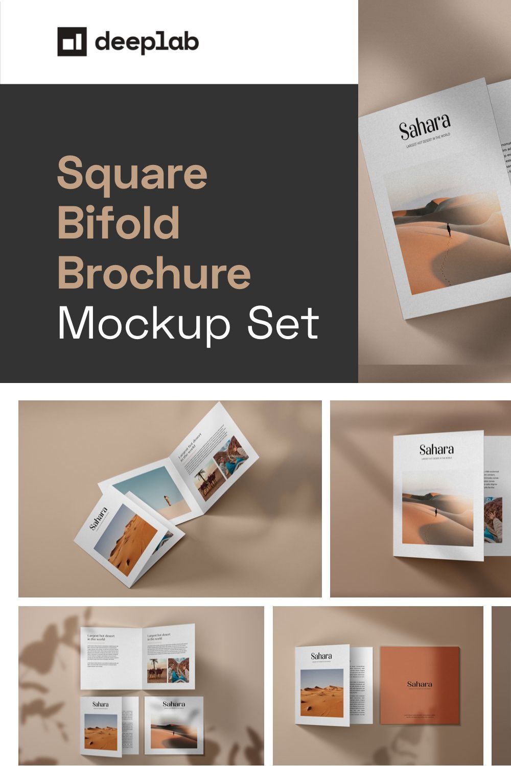 Square Bifold Brochure Mockup Set pinterest preview image.