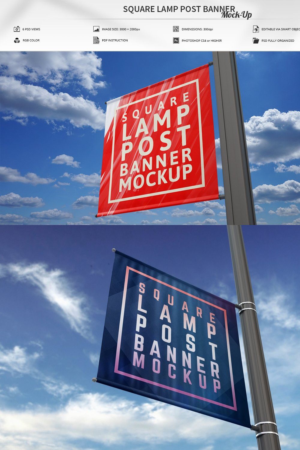 Square Lamp Post Banner Mock-Up pinterest preview image.