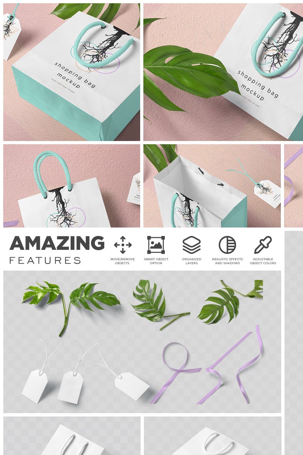 Square Paper Shopping Bag Mockups pinterest preview image.