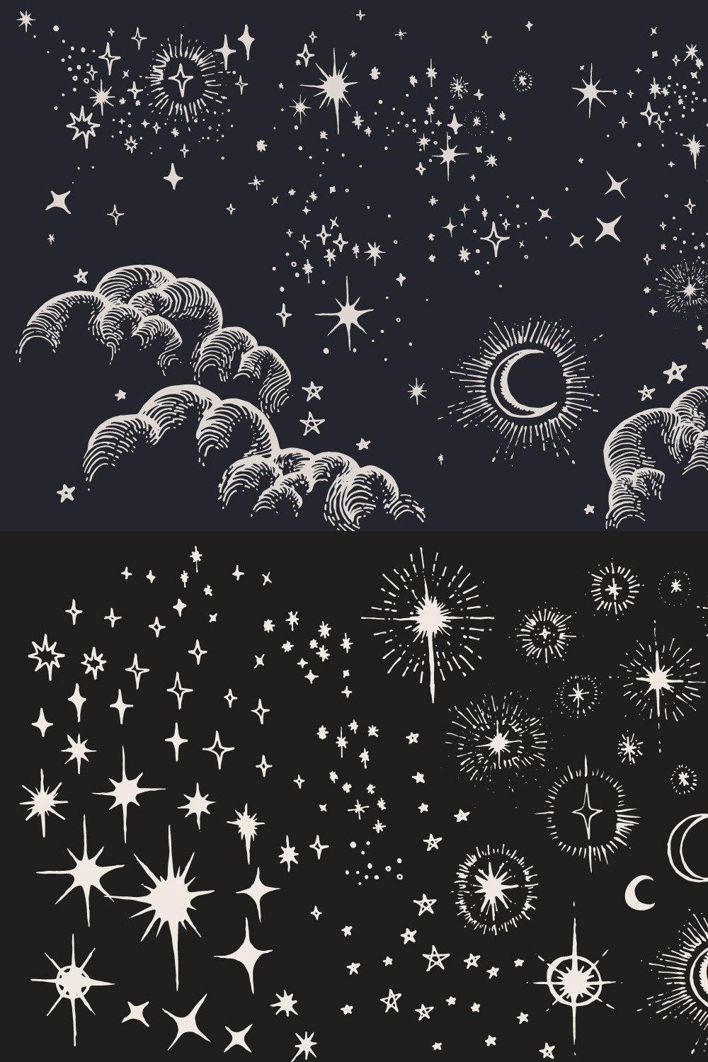 Star, Moon, Cloud, Sky Drawings pinterest preview image.