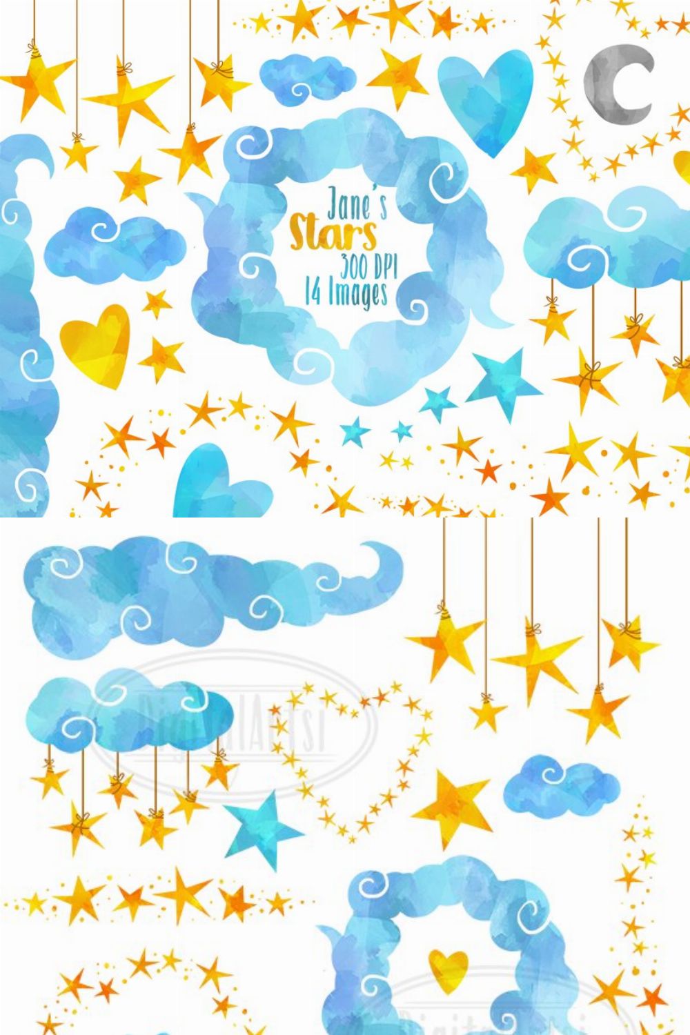 Stars and Clouds Clipart pinterest preview image.