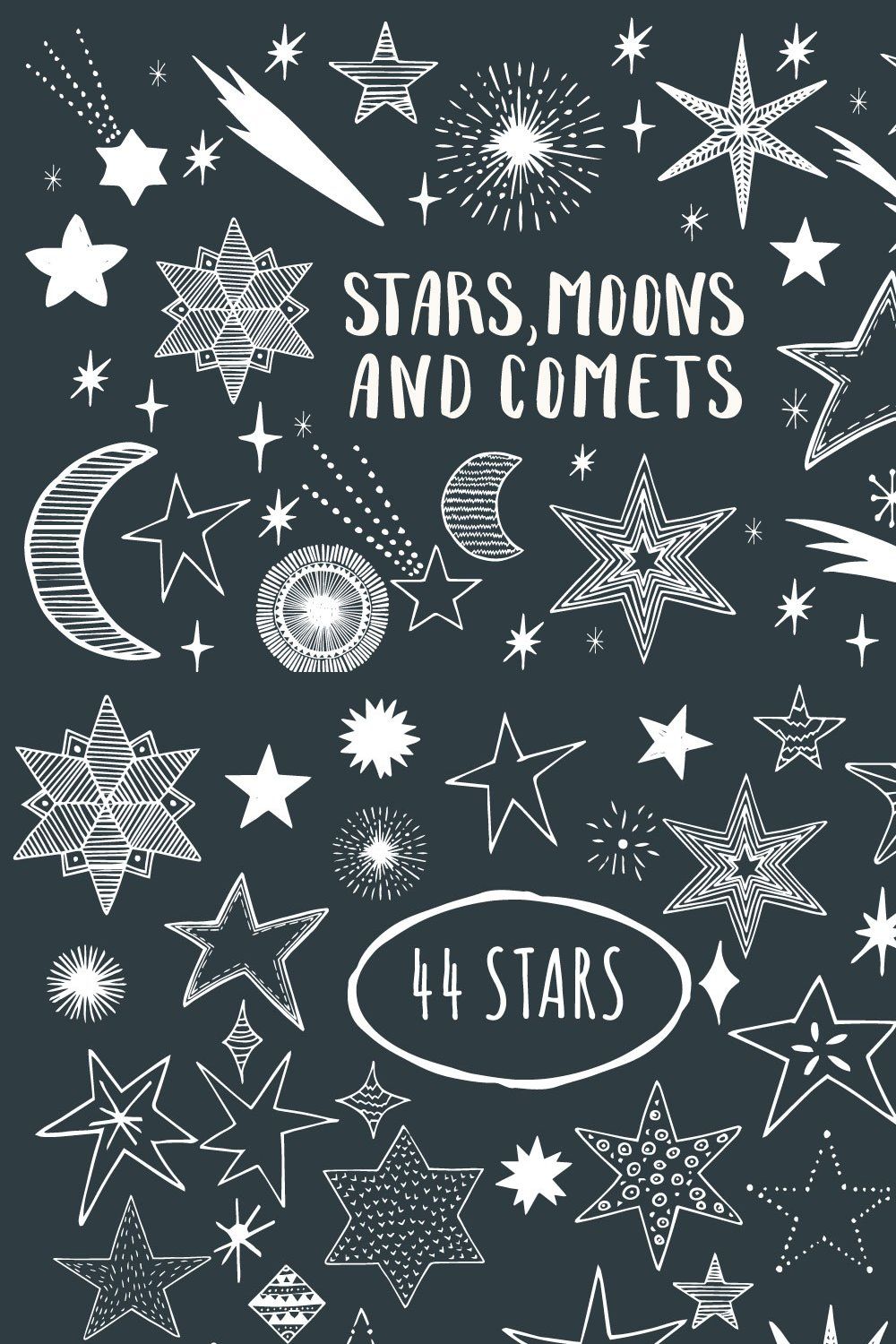 Stars, Moons, Comets - Eps&Png pinterest preview image.