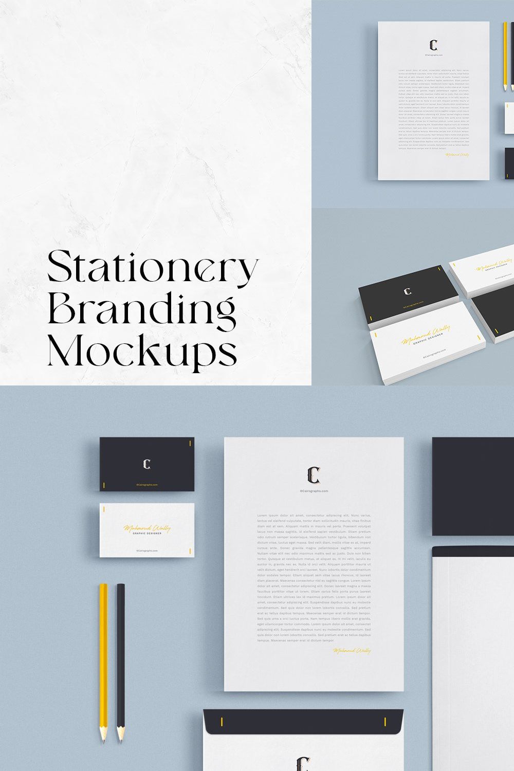 Stationery & Branding Mockups pinterest preview image.