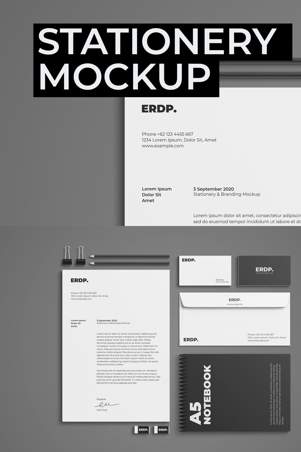 Stationery Mockup Photoshop template pinterest preview image.