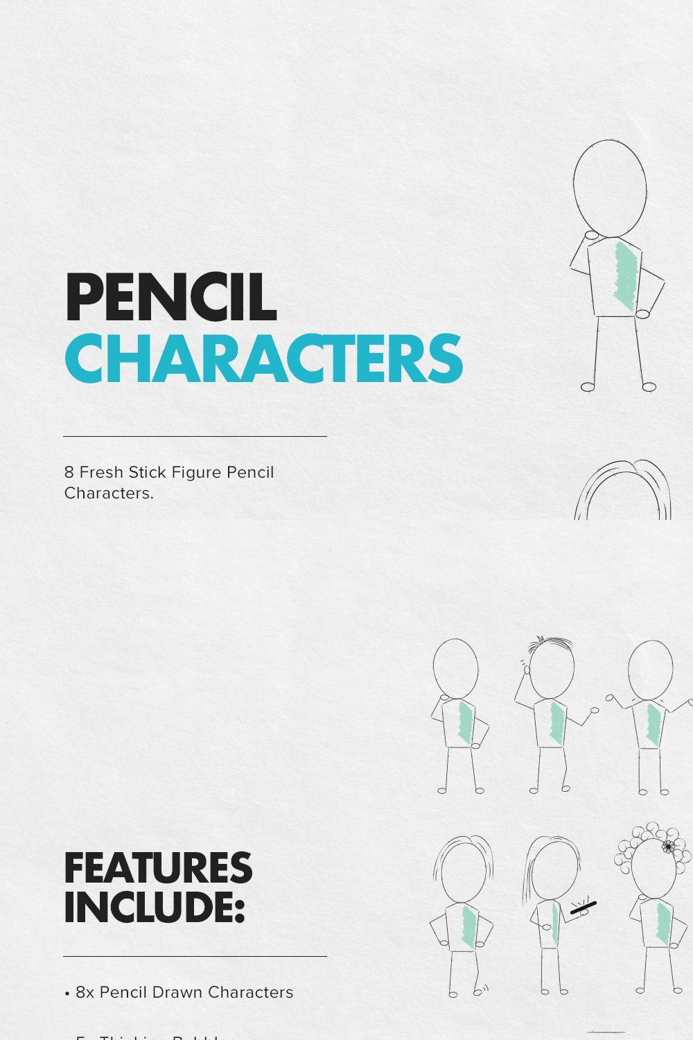 Stick Figure Pencil Characters pinterest preview image.