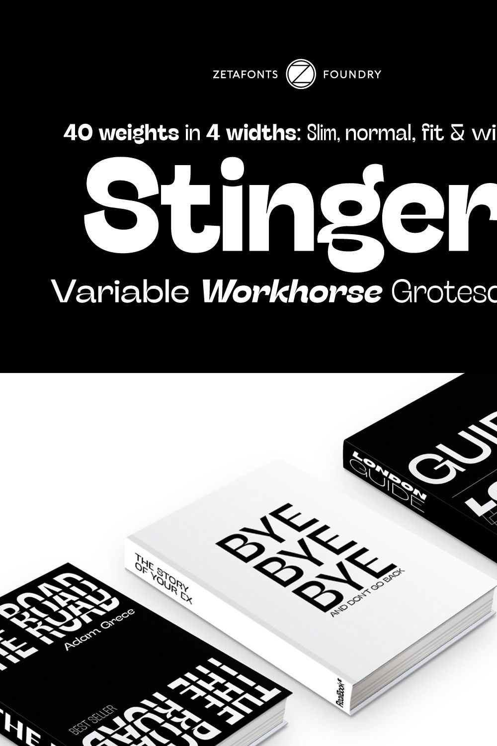 Stinger - 42 fonts pinterest preview image.