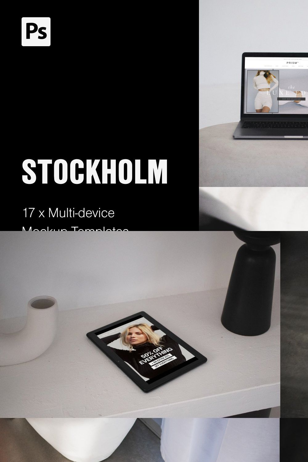 STOCKHOLM | Minimal Device Mockups pinterest preview image.