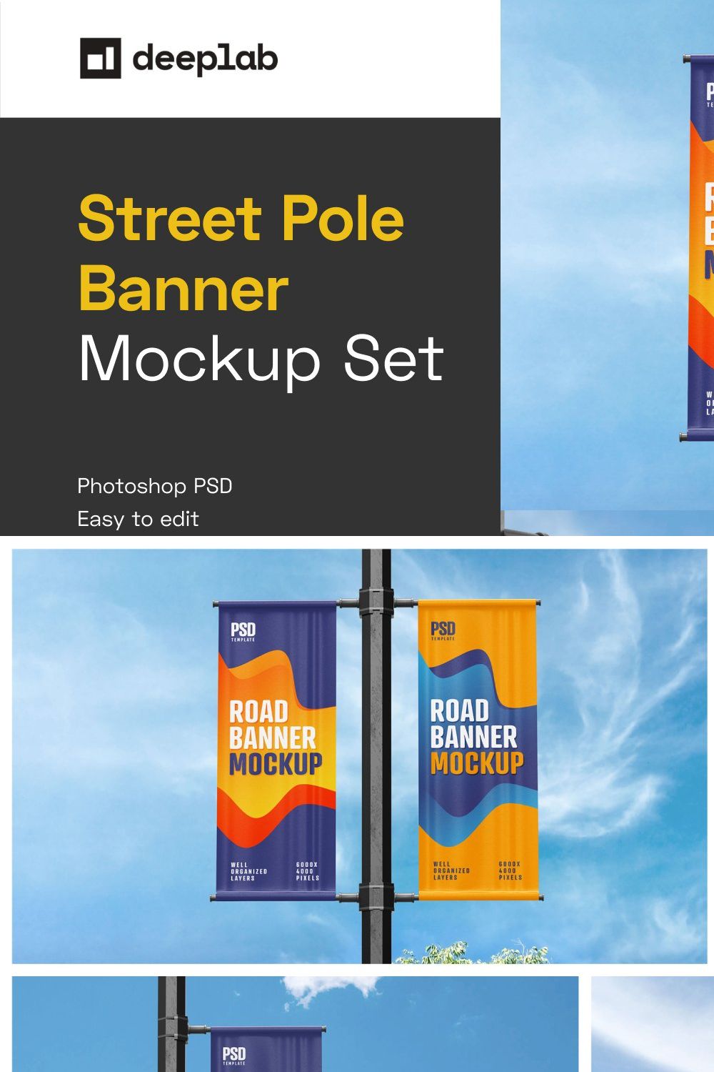 Street Pole Banner Mockup Set pinterest preview image.