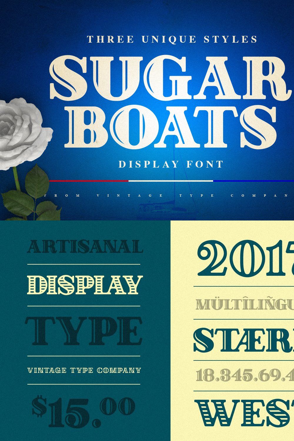 Sugar Boats Display Font pinterest preview image.