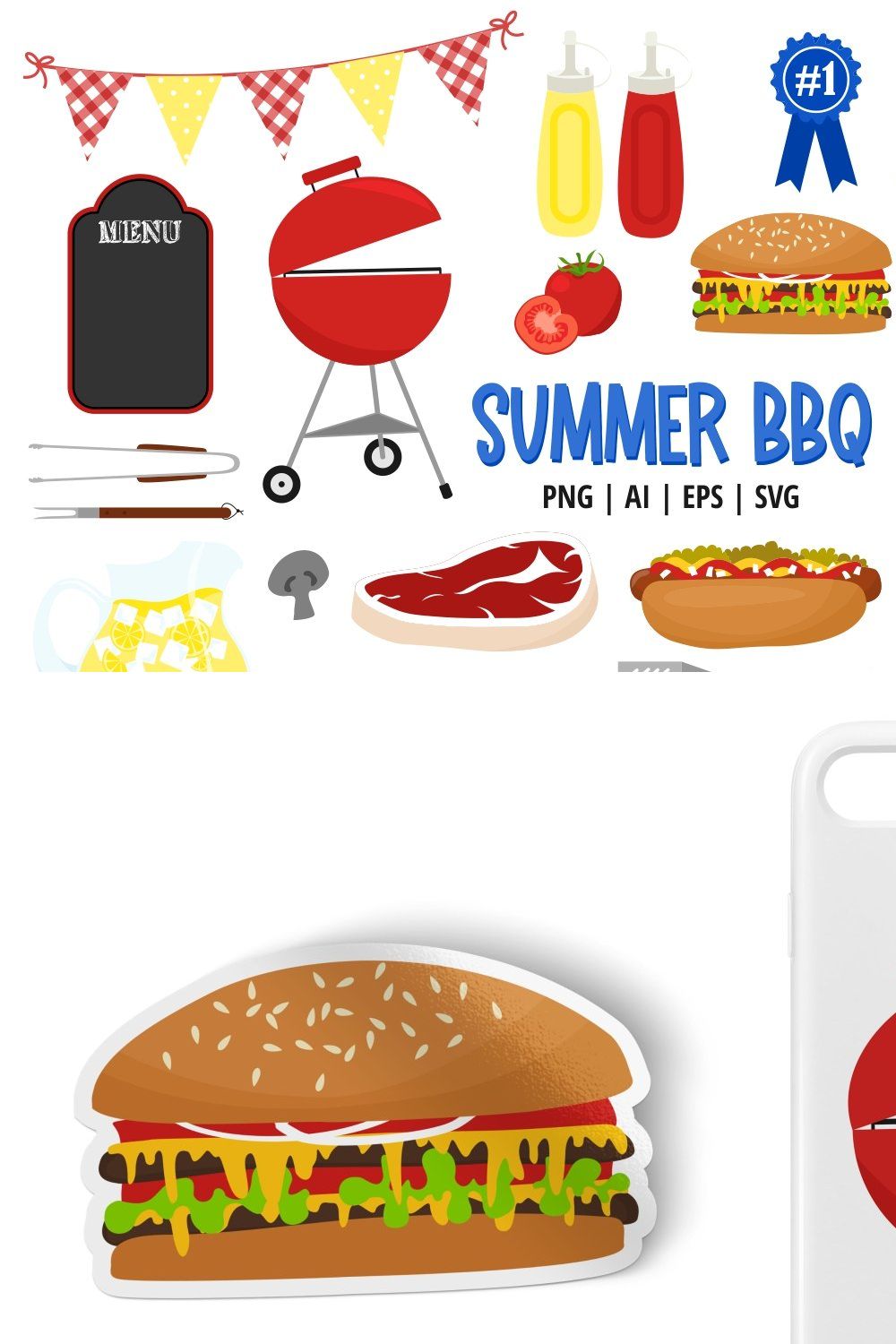Summer BBQ Clipart pinterest preview image.
