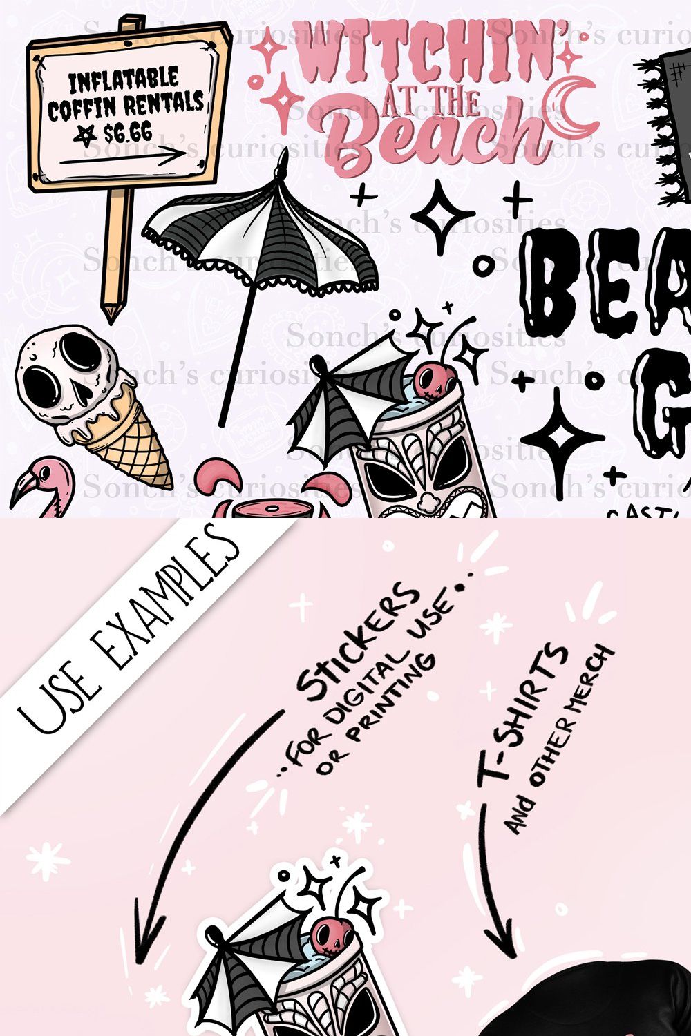 Summer / beach goth - PNG clipart pinterest preview image.