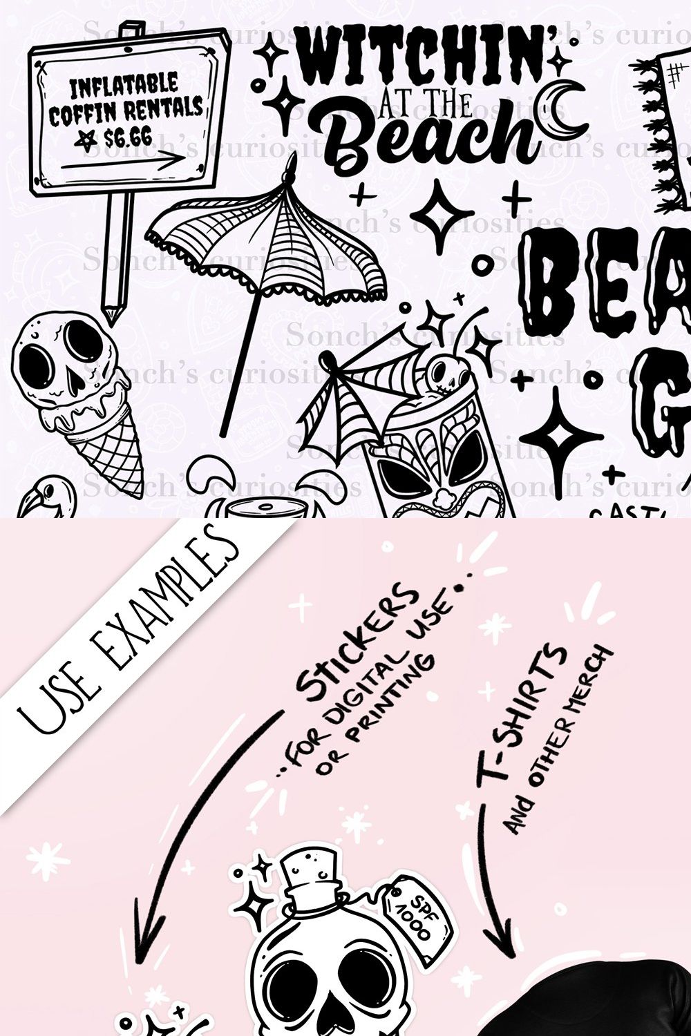 Summer Beach Goth PNG lineart files pinterest preview image.