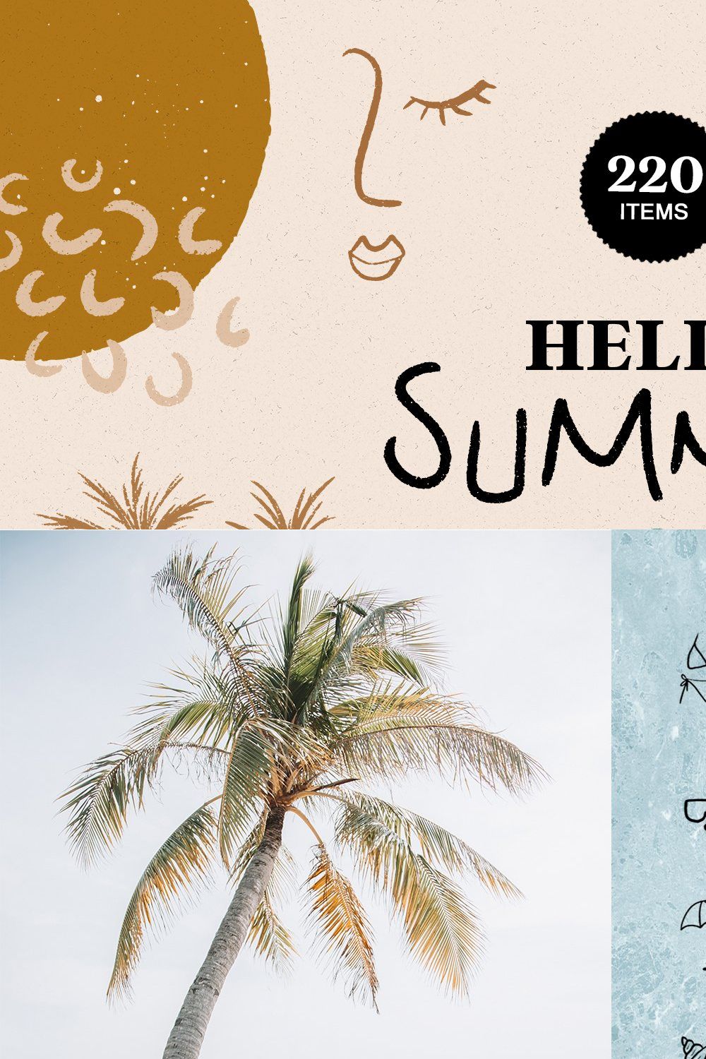 Summer Beach Tropical Illustrations pinterest preview image.